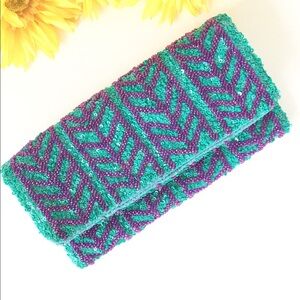 Anthropologie Teal and Purple Sequin Clutch